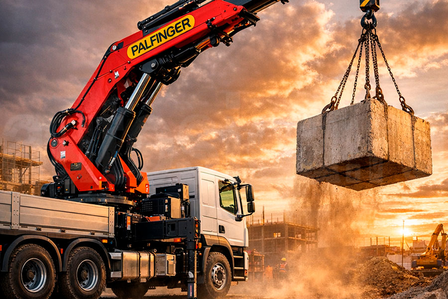 Кран-манипулятор PALFINGER в работе на строительной площадке – подъем груза