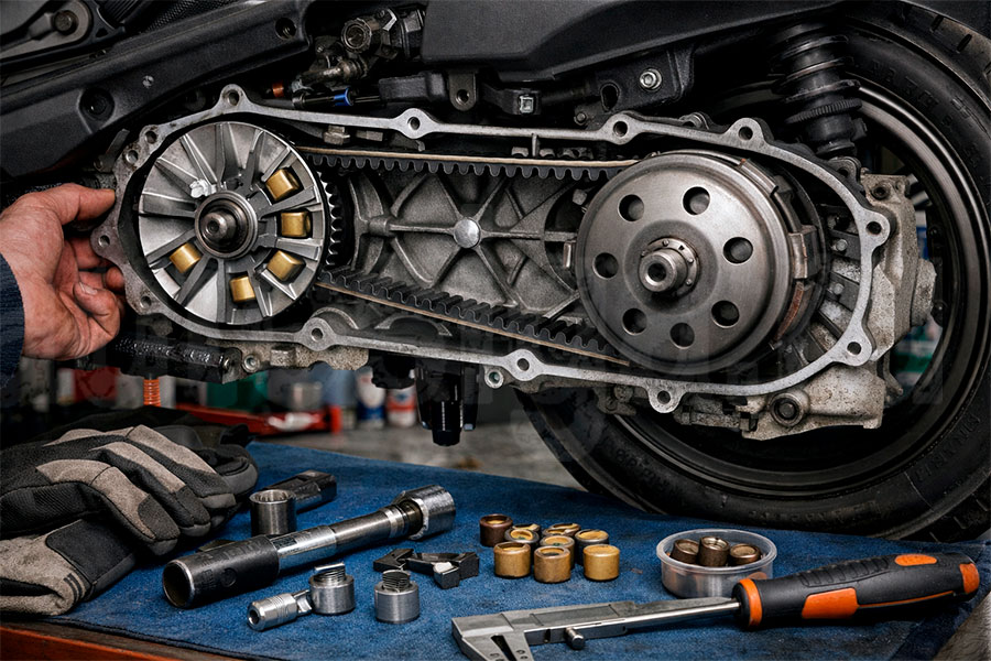 Диагностика вариатора скутера Проверка ремня вариатора и роликов скутера