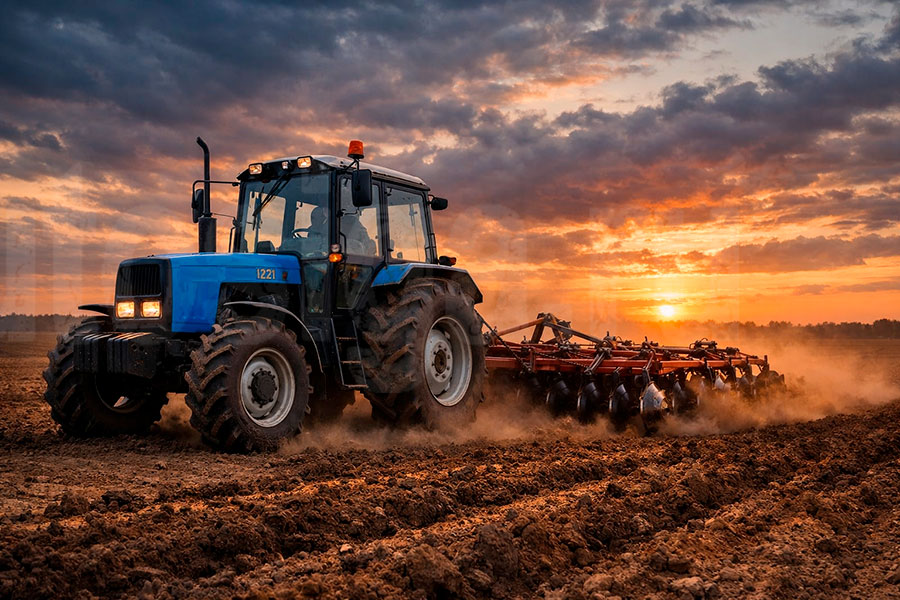 Трактор МТЗ 1221 в поле во время пахоты