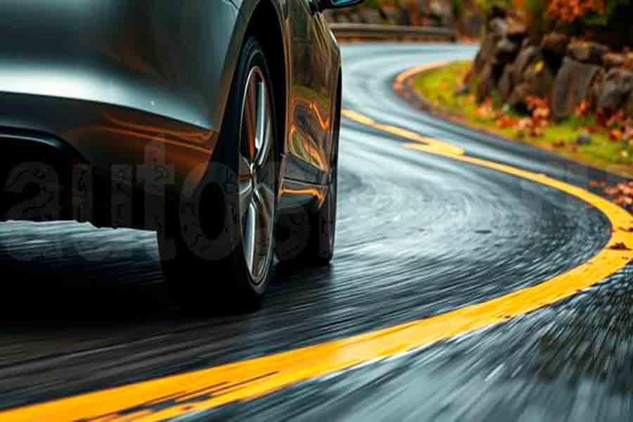 Поездка по мокрой дороге на качественных шинах Автомобиль на мокрой дороге – сцепление шин в дождливую погоду