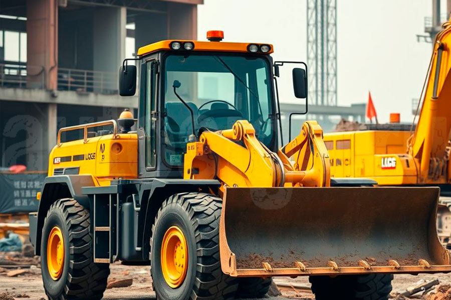 китайские фронтальные погрузчики и экскаваторы LGCE на строительной площадке