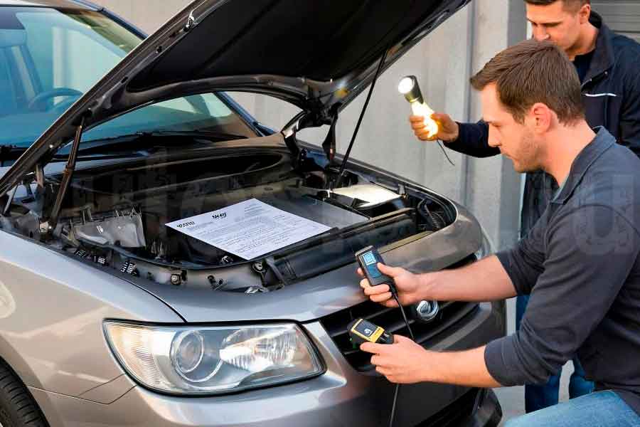 Проверка машины на ДТП перед покупкой – измерение краски, сверка VIN Покупатель проверяет автомобиль толщиномером и сверяет VIN перед покупкой