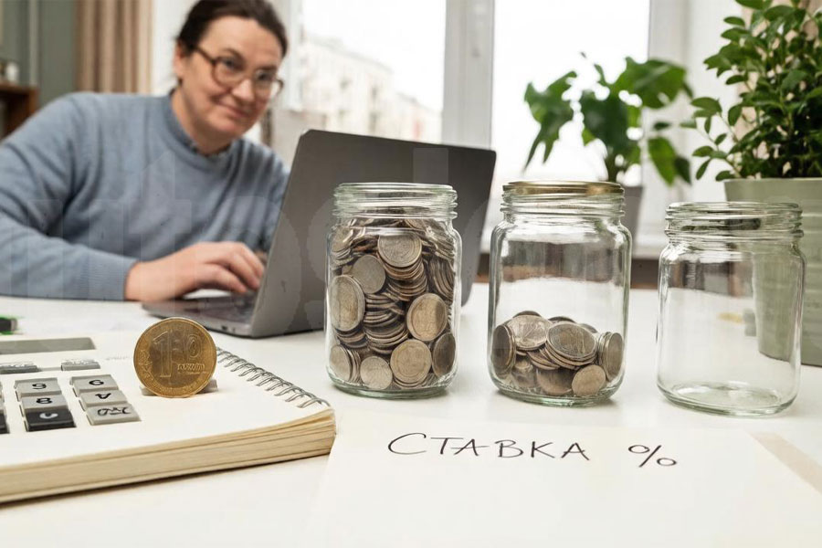 Сравнение условий по вкладам: калькулятор, копилки с монетами и записи о процентной ставке