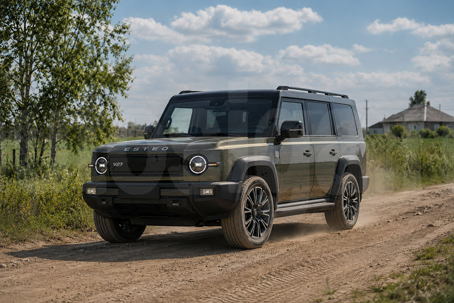ESTEO V27: полный привод и клиренс ESTEO V27 на грунтовой дороге: полный привод и клиренс 220 мм