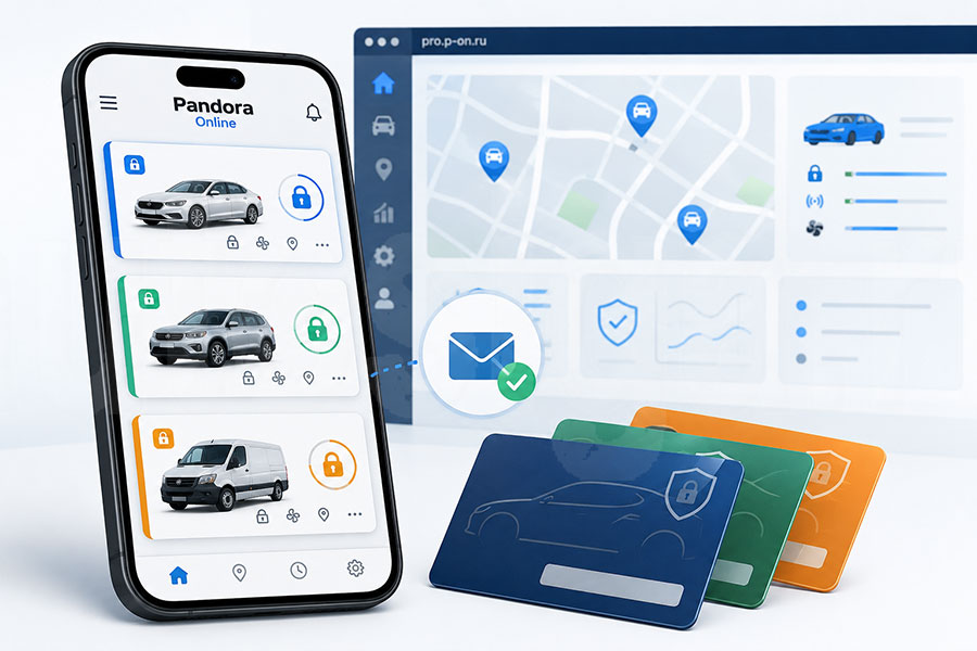Три автомобиля в одном приложении Pandora Online на смартфоне