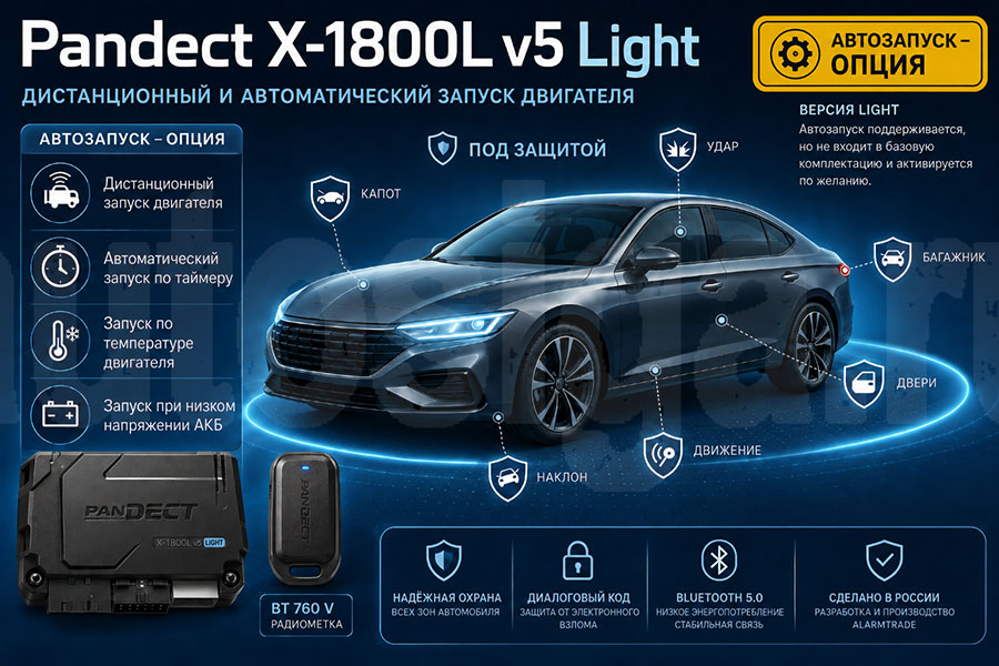 Pandect X-1800L v5 Light: дистанционный и автоматический запуск двигателя