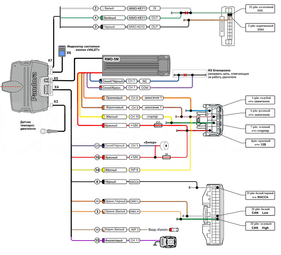 Toyota Probox 2022: схема подключения сигнализации Pandora