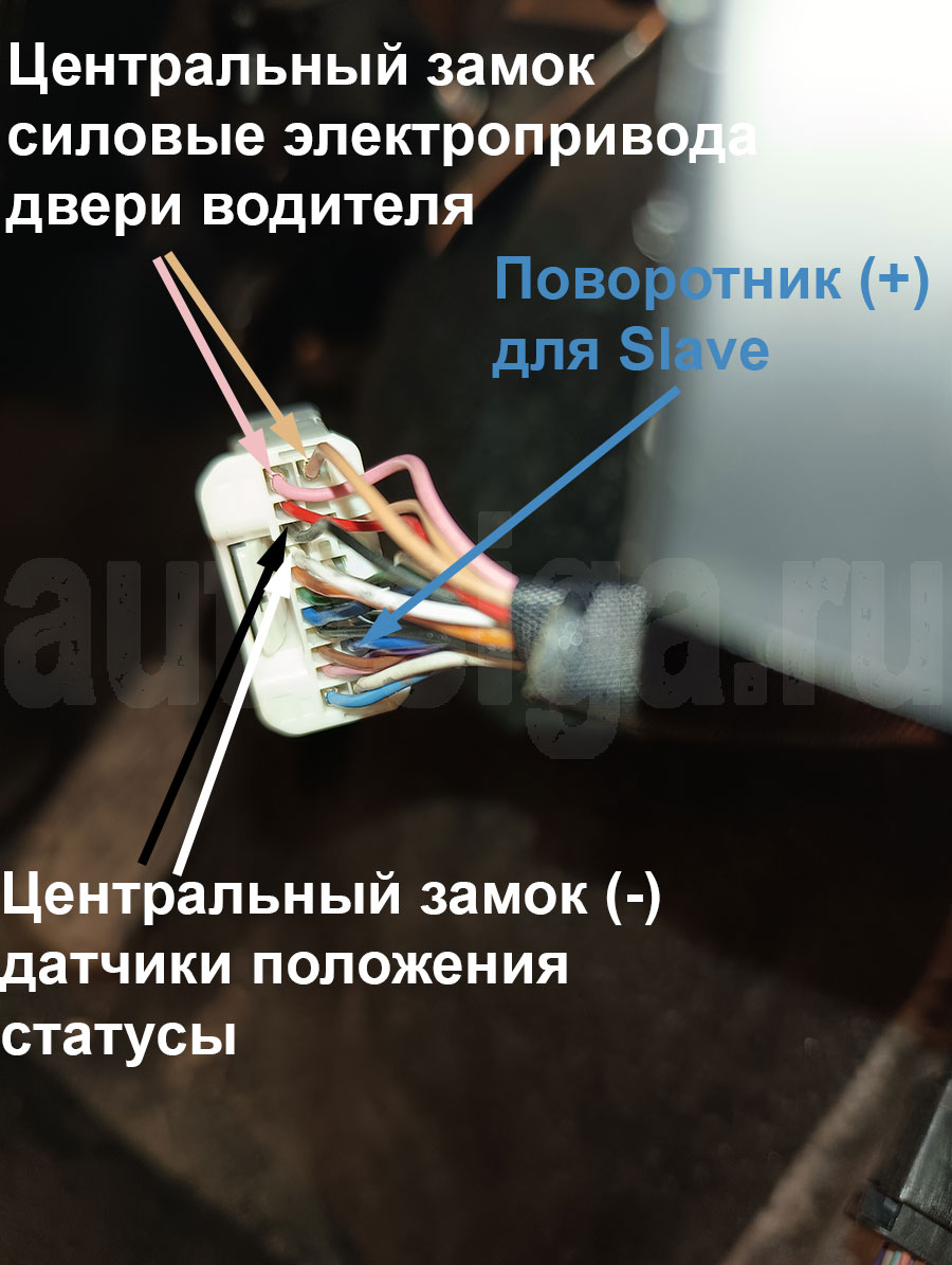 Toyota Raize 2021: подключение центрального замка и аналогового Slave Toyota Raize 2021: центральный замок и Slave в жгуте двери водителя